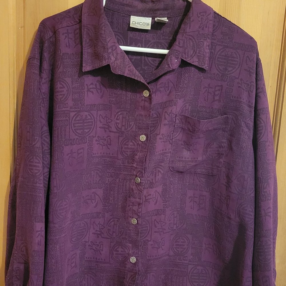 Chico's Size 3 Dark Purple Maroon Button Down Blouse